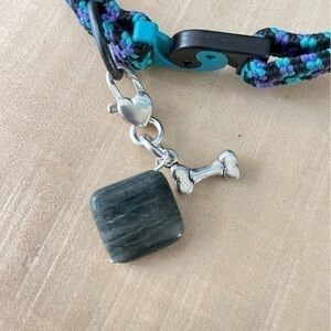 $10 SALE Handmade Pet Collar Charm Dark Green Gray Black Metal Dog Bone